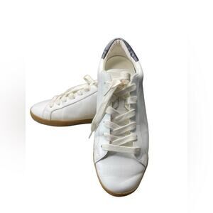 Banana Republic White Leather Sneaker Lace Up Tan Bottom Black Ankle Pull